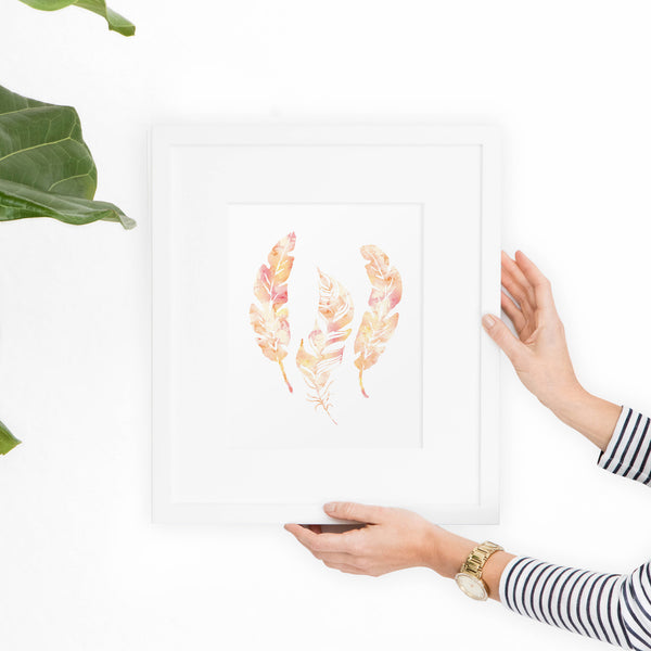 Watercolor Feathers in Peach Art Print - Hewitt Avenue