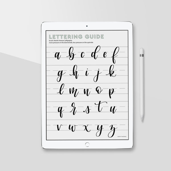 Lowercase Brush Lettering Guide, iPad Lettering, Procreate App, Learn Calligraphy - Hewitt Avenue