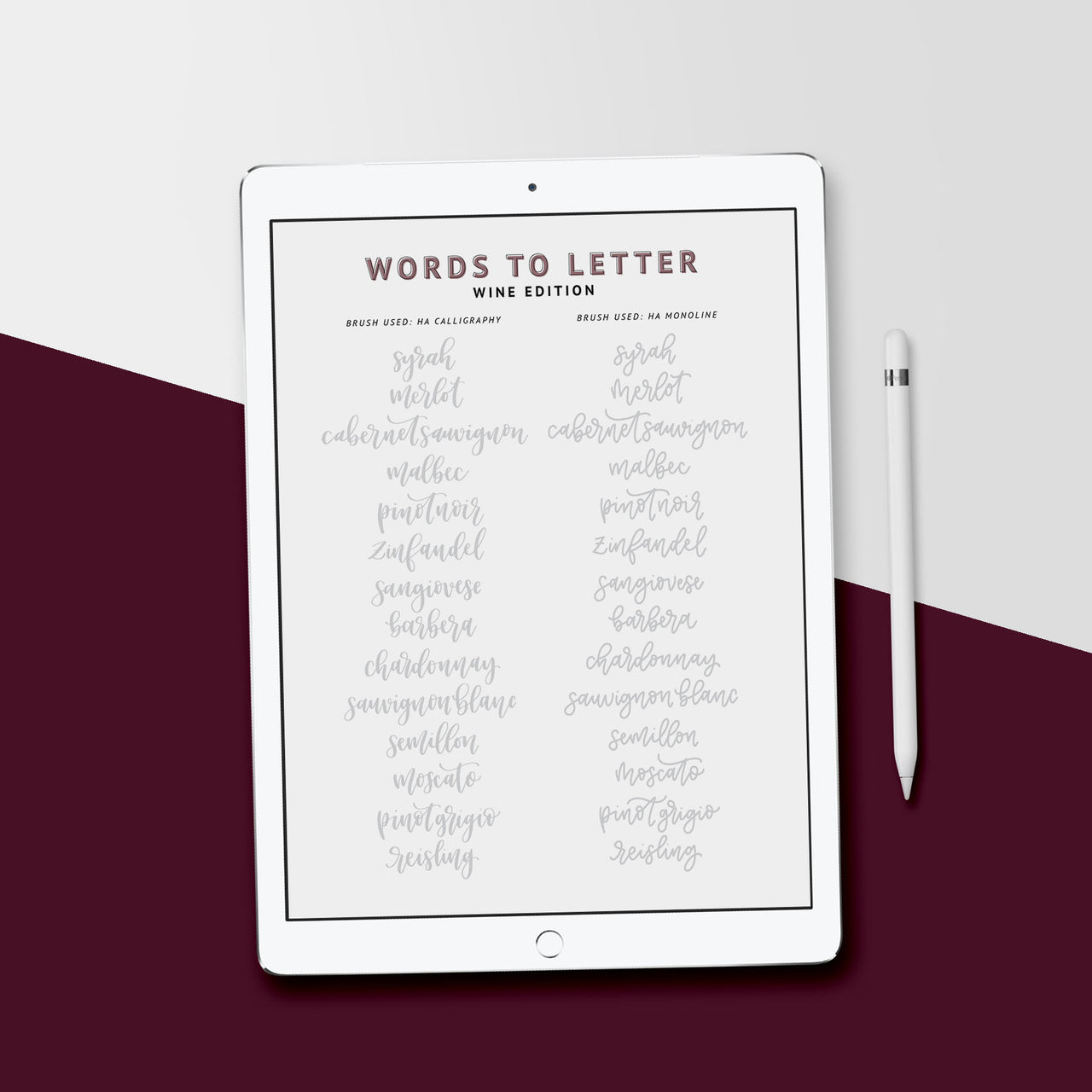 WINE Lettering Practice Sheets, iPad Lettering, Words to Letter Fall Edition - Hewitt Avenue