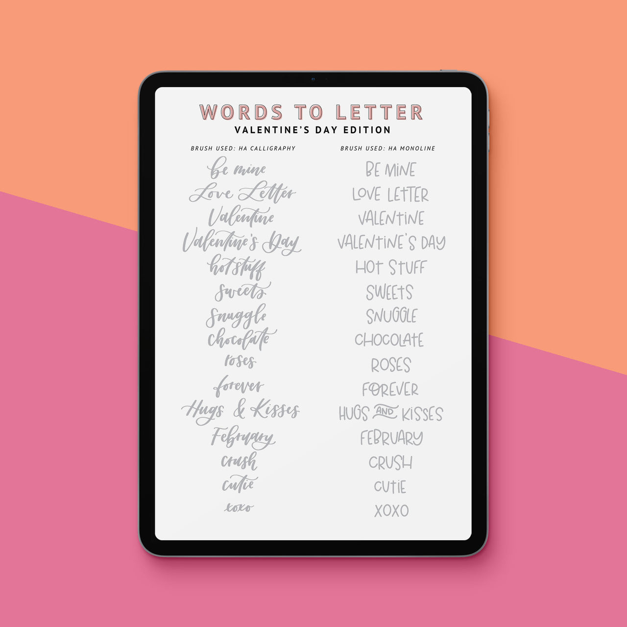 VALENTINE'S DAY Lettering Guides - Words to Letter Series